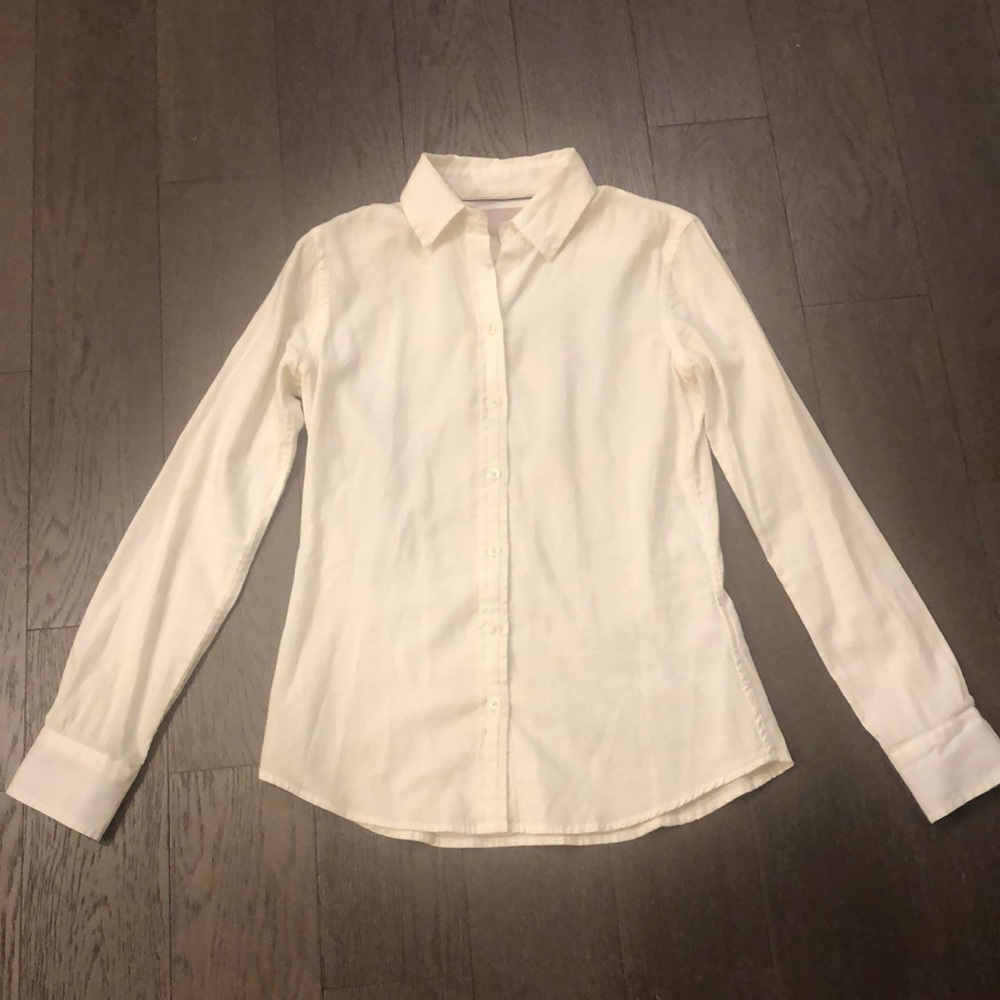 White dress shirt, blue cuffs